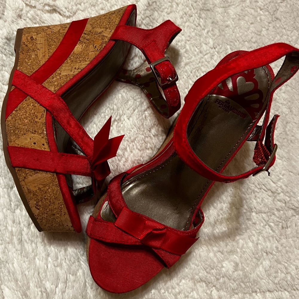 Fergalicious Red Cork Wedge Sandals